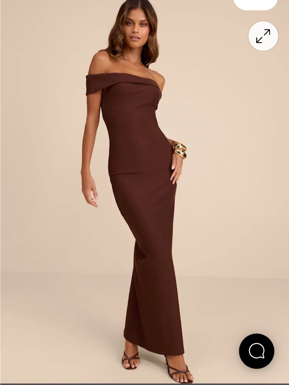 Lulus Off-Shoulder Chocolate Brown Evening Gown